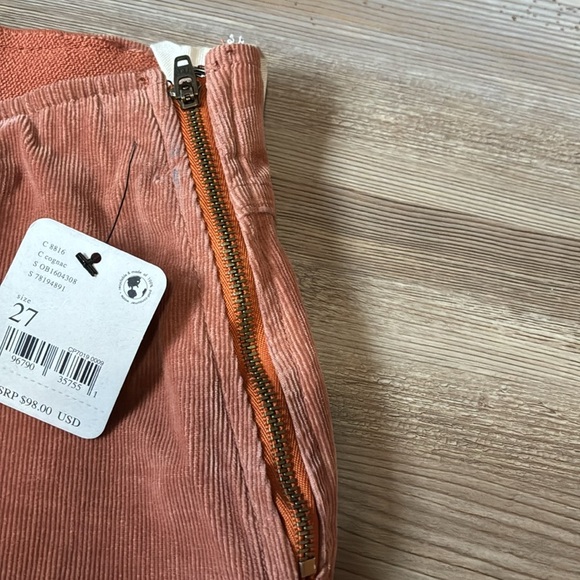 We The Free The Jenny Slim Flare Corduroy pants Cognac Side zip Women’s 27 NEW - Picture 7 of 13